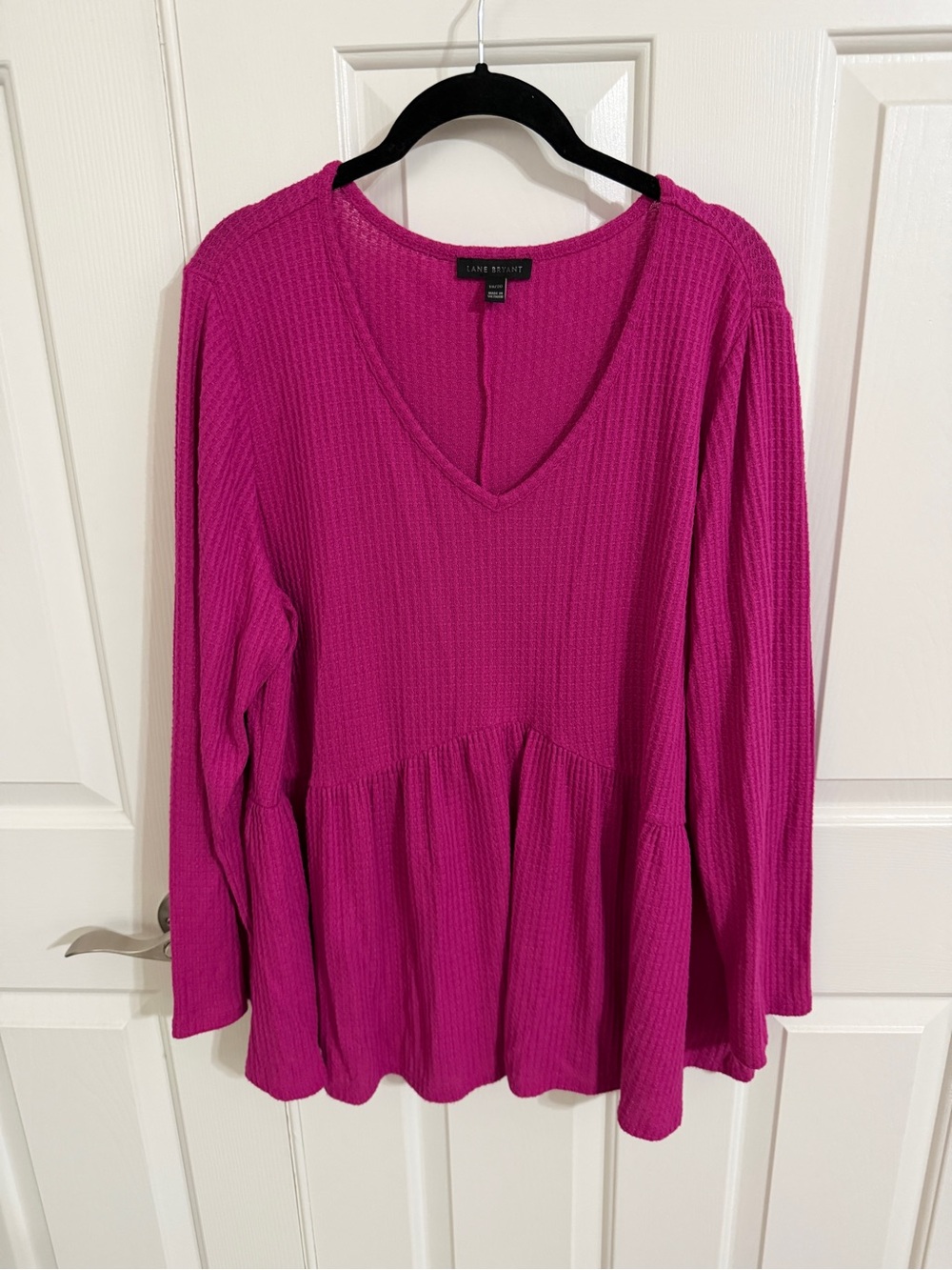 Lane Bryant 18/20 Fuchsia Waffle Knit V-Neck Flowy Babydoll Top